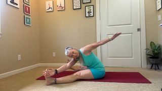 Pilates instructor Portia Page demonstrating the saw