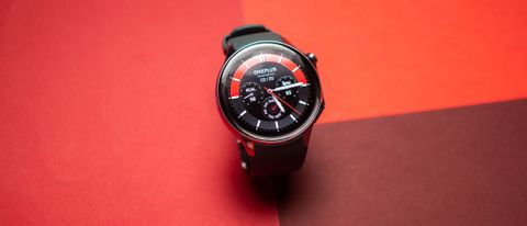 OnePlus Watch 2 against red background