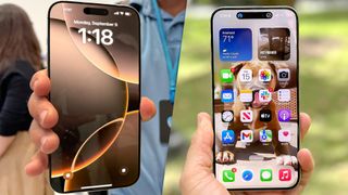 A split image of the iPhone 16 Pro max and iPhone 15 Pro Max