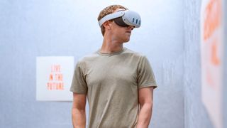 Mark Zuckerberg showing off the Meta Quest 3 headset