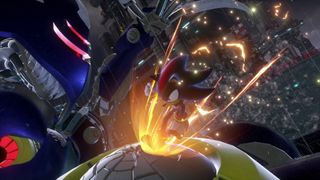 A screenshot of Shadow in action in Sonic X Shadow Generations