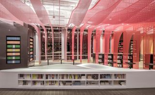 Low-rise white-coated bookshelves