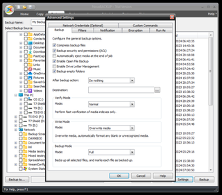 The NovaBACKUP advanced settings screen