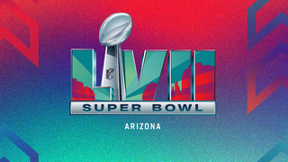 NFL Super Bowl LVII logo on grade red and green background – a nod to Chiefs vs Eagles team colours