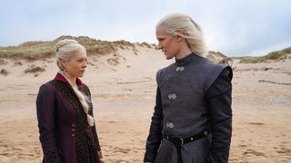 Emma D&#039;Arcy as Princess Rhaenyra Targaryen and Matt Smith as Prince Daemon Targaryen in House of the Dragon on HBO