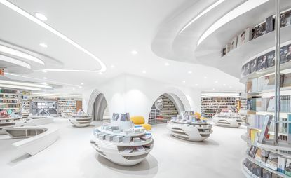 Inside the glossy white Zhongshu Bookstore, by Wutopia Lab, Xi&#039;an