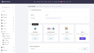 Hostinger's one-click installation settings in its user interface