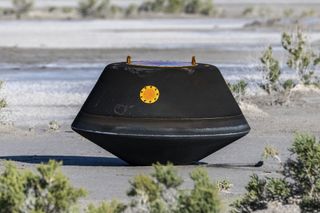 A close-up of the OSIRIS-REx sample capsule on Utah ground.