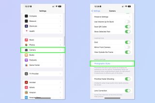 A screenshot showing the steps required to set Photographic Styles on iPhone