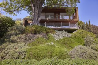 silver lake house in California showing the modern restoration of an existing, modest hillside cabin into a 21st century home