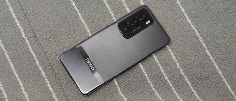 The Oppo Reno 12 Pro on a gray and white background.