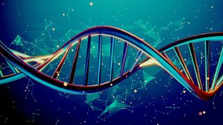 illustration of a dna double helix against a blue background
