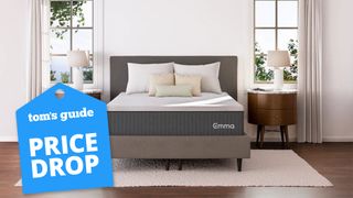 Emma Hybrid Comfort mattress on a bed flanked by two windows