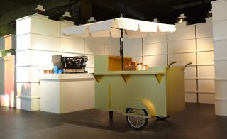 geometric pretzel and coffee cart