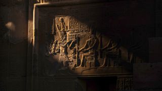 Hieroglyphics on an Egyptian wall. 