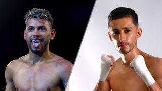 Boxers Robeisy Ramirez sticking his tongue out (L) and Rafael Espinoza (R) ahead of the Ramirez vs Espinoza live stream