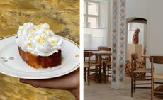 A lemon cake and a restaurant interior from our guide to where to eat in Copenhagen