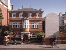 Westminster coroner's court with abstract forms added to the historic fabric and colourful stained glass