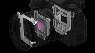 A diagram of the Fujifilm X-T5 showing its in-body image stabilization