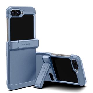 Spigen Tough Armor Pro for Galaxy Z Flip 6 fully opened and propped up on kickstand