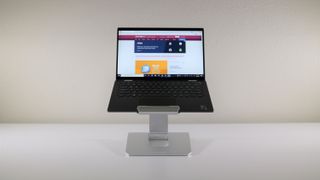 A laptop stand in use.