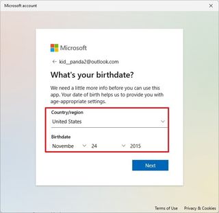 Outlook Birthday Region