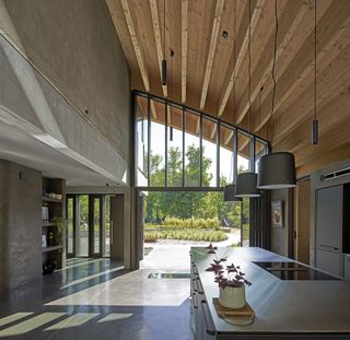 Interior with impressive timber ceiling at Ashraya by Kirkland Fraser Moor