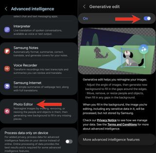 Steps to enable Generative Edit on Galaxy S24