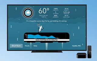 A rainy forecast in the Carrot Weather app on the Apple TV