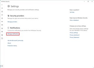 Windows Security Manage Notifications