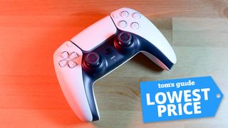 PS5 DualSense controller with a Tom&#039;s Guide deal tag