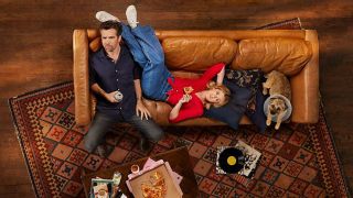 Gordon (Patrick Brammall) and Ashley (Harriet Dyer) with their adopted dog Colin in "Colin from Accounts"