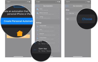 Tap Create Personal Automation, tap Open App, tap Choose