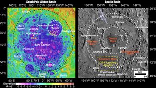 A diagram showing different areas of the moon.