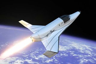 An artist's rendition of XCOR Aerospace's Lynx space plane high above the Earth. Roughly the size of a small private airplane, the craft is designed to make several flights a day into a zero-gravity environment.