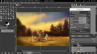 GIMP interface with dancing animal art