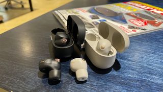 Sony WF-1000XM4 and WF-1000XM5 wireless earbuds side-by-side