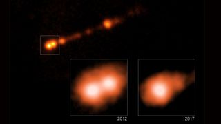 Images from NASA's Chandra X-ray Observatory show that the black hole in the galaxy Messier 87 is blasting out particles that are moving faster than 99% the speed of light. The remarkable speed was detected by observing changes in the X-ray emission in regions along the black hole's jets between 2012 and 2017.