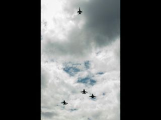 U.S. Navy F/A-18 jets from Strike Fighter Squadron (VFA) 106 and Strike Fighter Squadron (VFA) 34, from Naval Air Station Oceana (Va.) fly in a