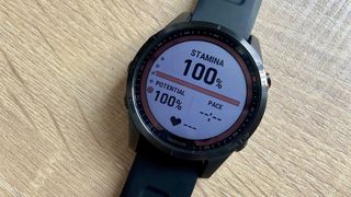 A photo of the stamina screen on the Garmin Fenix 7S