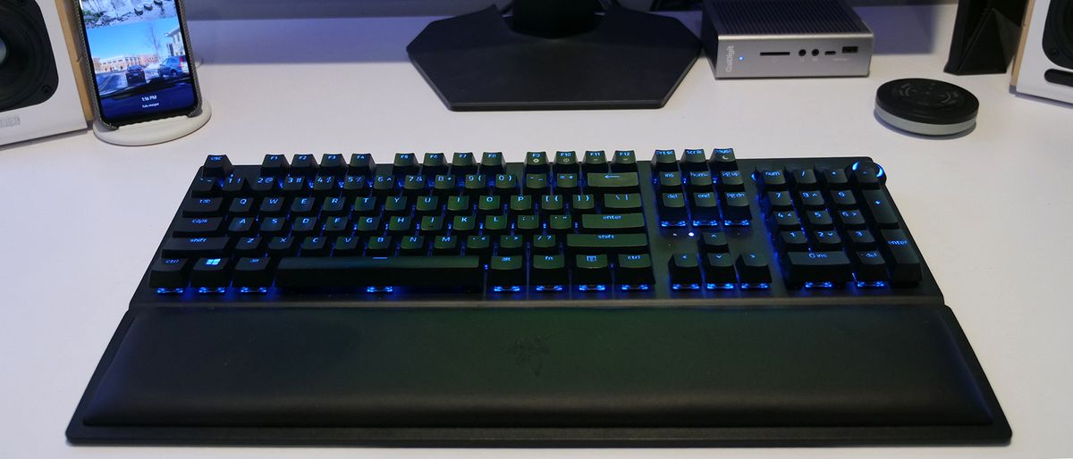 Razer BlackWidow V3 Pro with wrist wrest on a desk