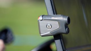 Bushnell's new golf launch monitor on a cart