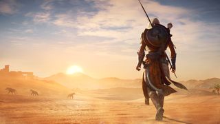 Bayek walking through the Egyptian desert