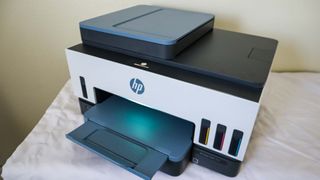 HP Smart Tank 7602 review unit on table