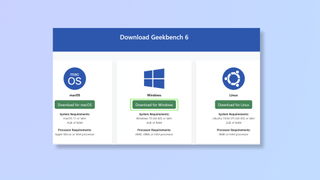 Screenshot of the Geekbench website showing how to download it. 