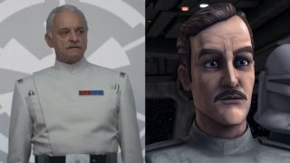 Side-by-side images of the live-action and animated versions of Star Wars&#039; Wulff Yularen