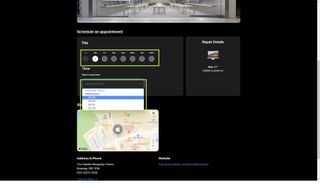 Apple support website showing steps on how to book a Genius Bar appointment