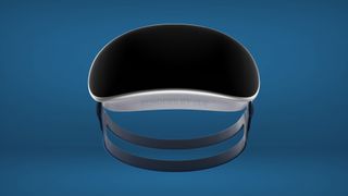 apple vr and mixed reality headset fan render front view on blue background