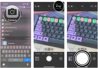 Shoot in Apple ProRAW format in Camera app on iPhone by showing: Launch the Camera app, tap the RAW toggle in the upper right cornerr to turn it on or off, then tap the Capture button
