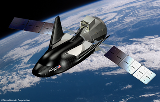 An artist's impression of the Dream Chaser space plane in orbit. 